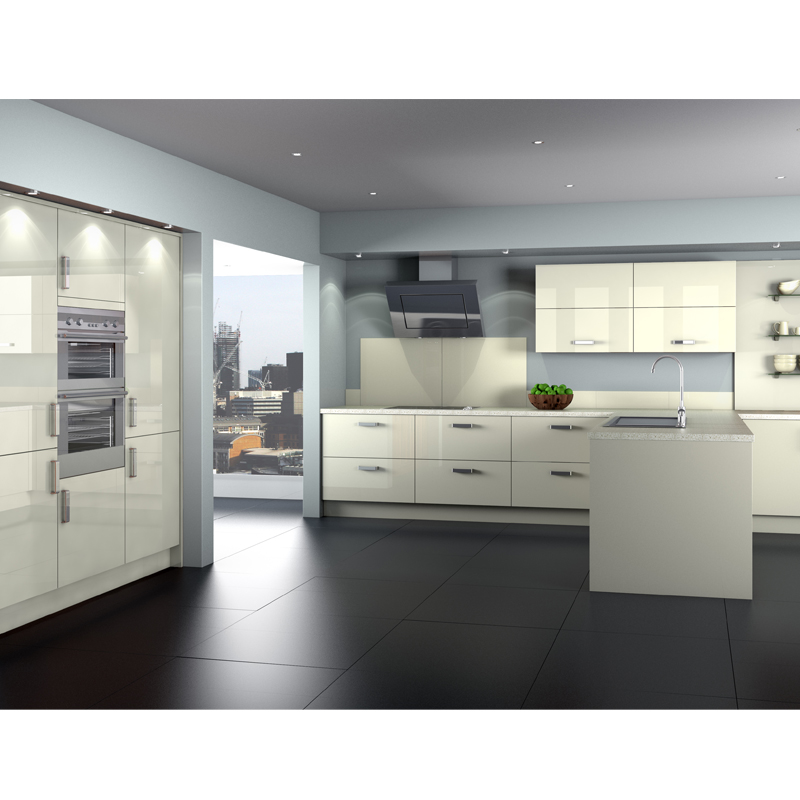 Customized Built-in Glossy Beige Laminated Kitchen Furniture CK101