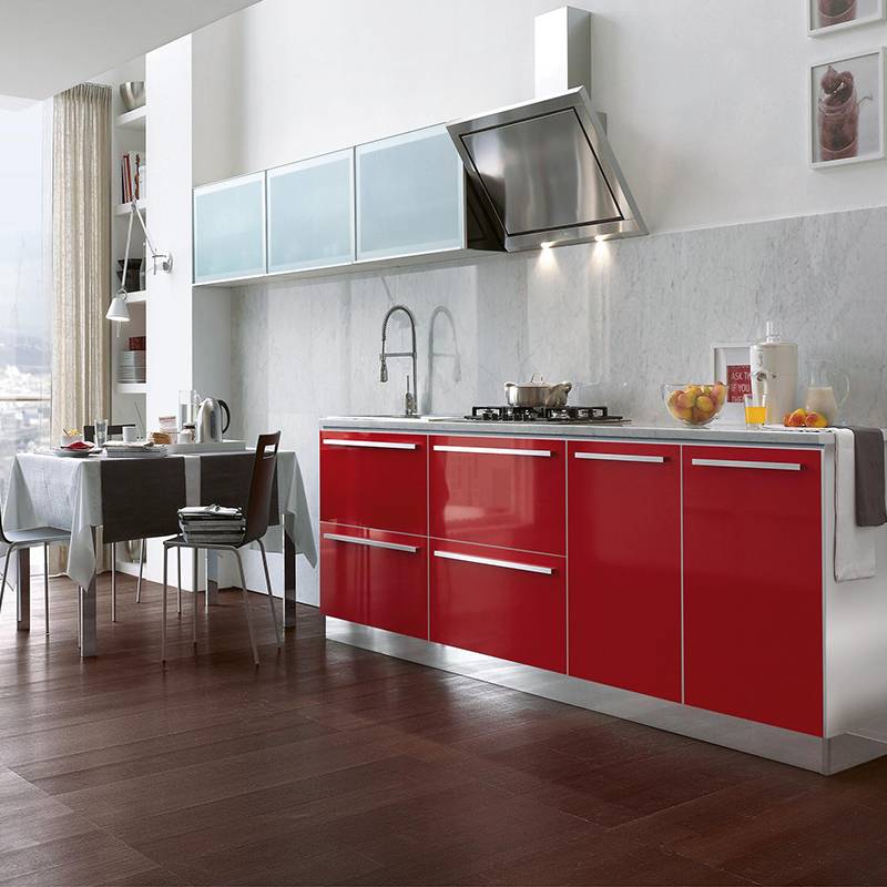 Contemporary Red Acrylic Kitchen Cabinet For Mini Apartment